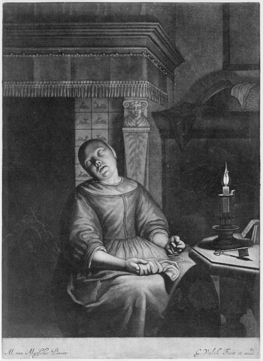 Niña durmiendo con labores en su regazo de Gerald Valck