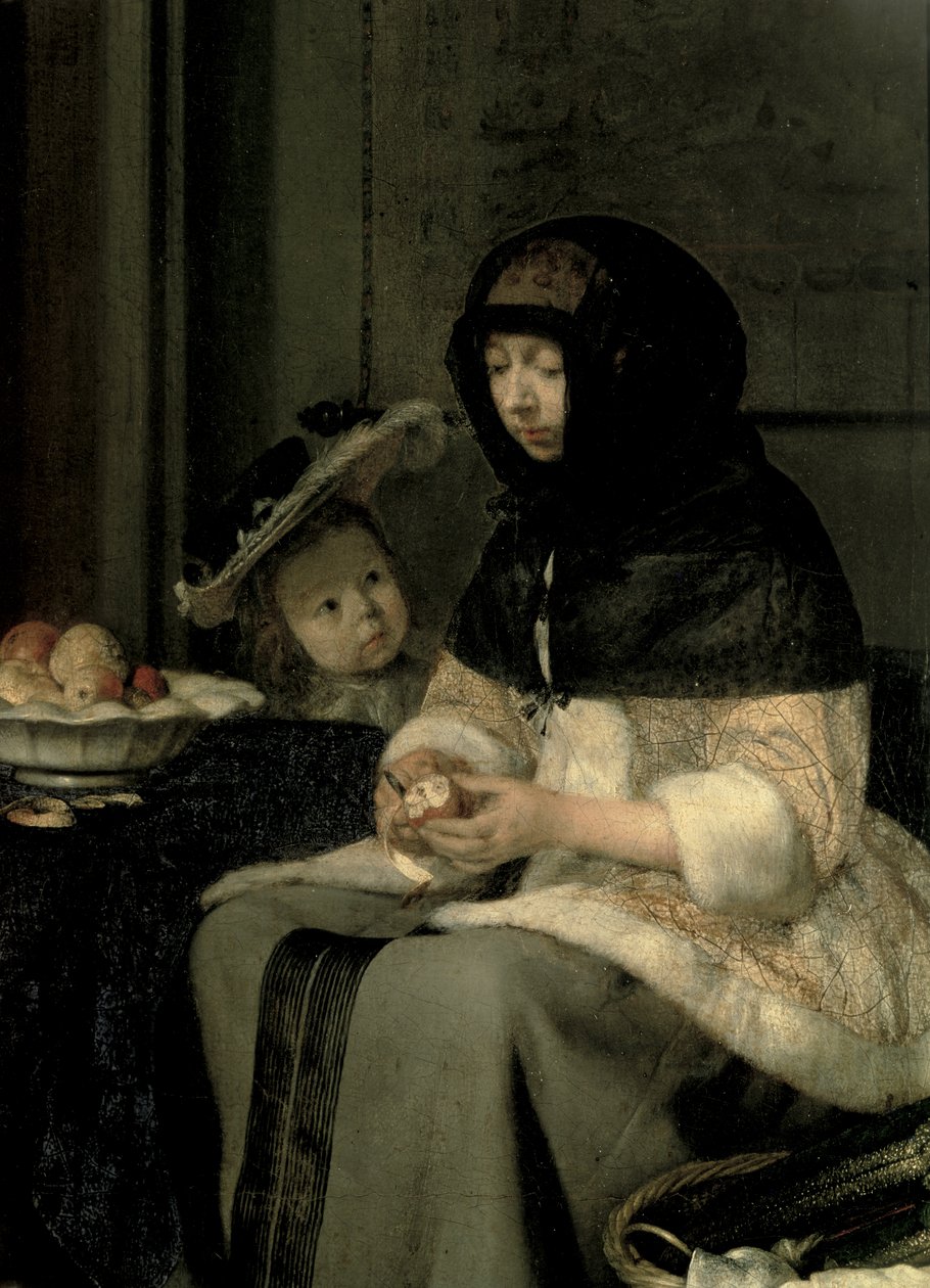 El pelador de manzanas (detalle) de Gerard ter Borch