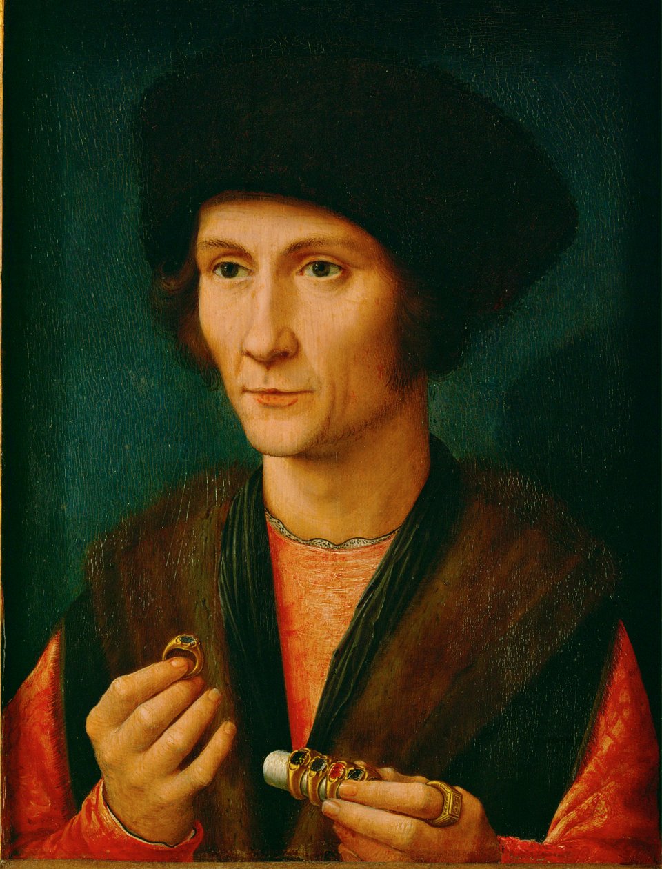 Un orfebre, quizás Jacques Cnoop, suegro de Gerard David ... (óleo sobre madera de roble) de Gerard David