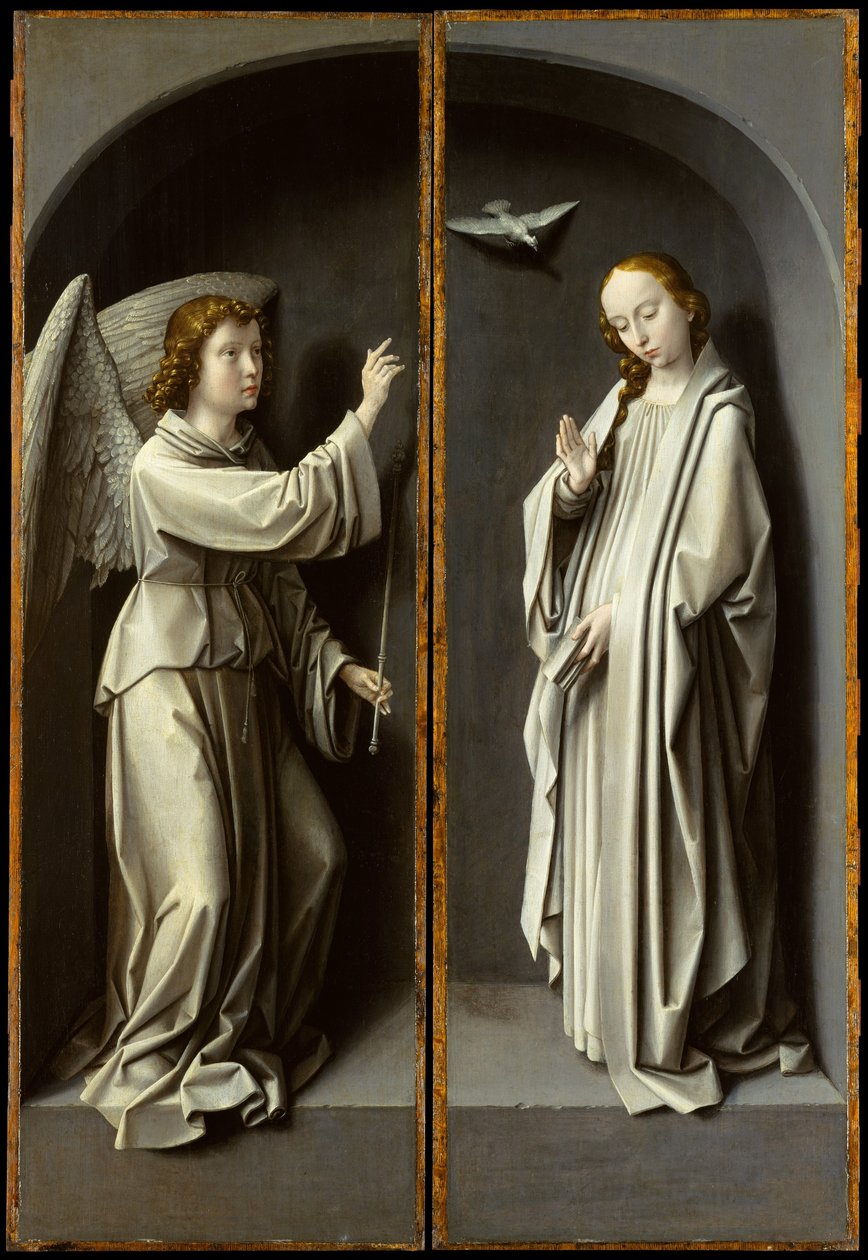 Arcángel Gabriel; La Virgen Anunciada, c.1510 (óleo sobre panel de roble) de Gerard David