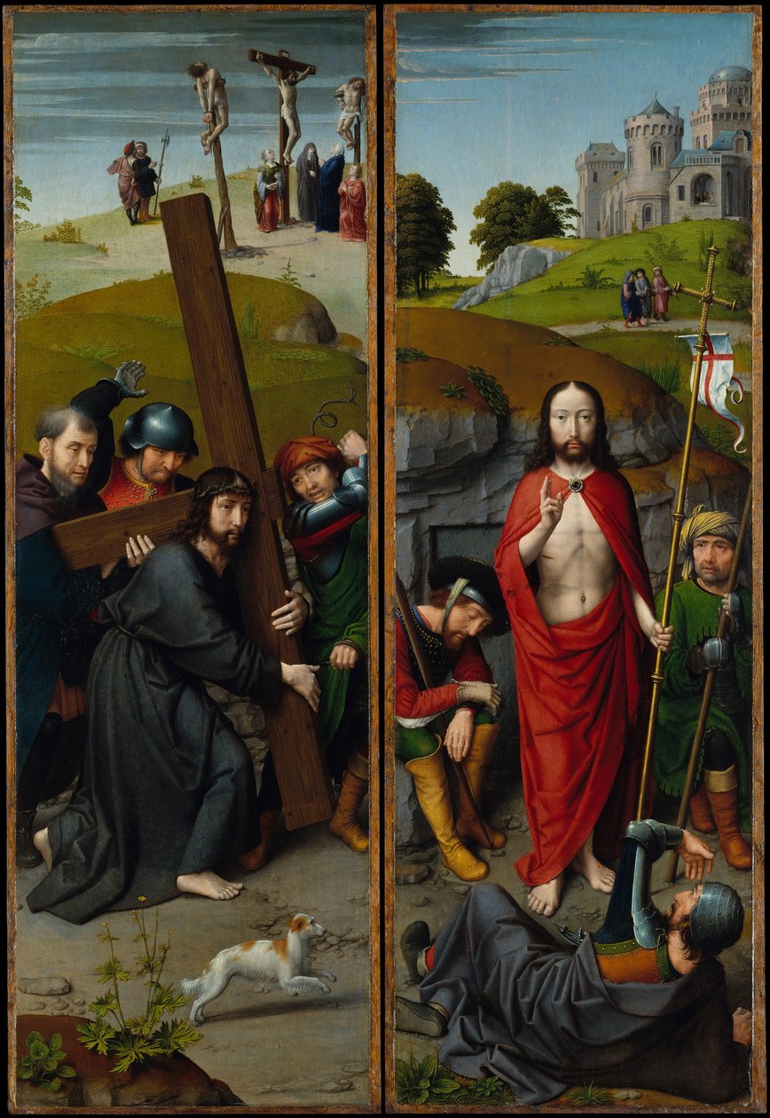 Cristo llevando la cruz, con la crucifixión, la resurrección de Gerard David