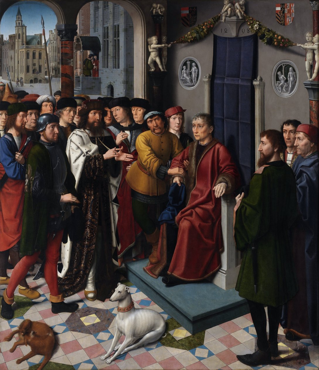 El juicio de Cambises (el rey persa Cambises II (fallecido en 522 a. C.) condena al juez Sisamnes a ser desollado vivo por dictar sentencia a cambio de dinero) - El juicio de Cambises (panel izquierdo) - Pintura de Gerard David (ca. 1460- 1523) - 149 de Gerard David
