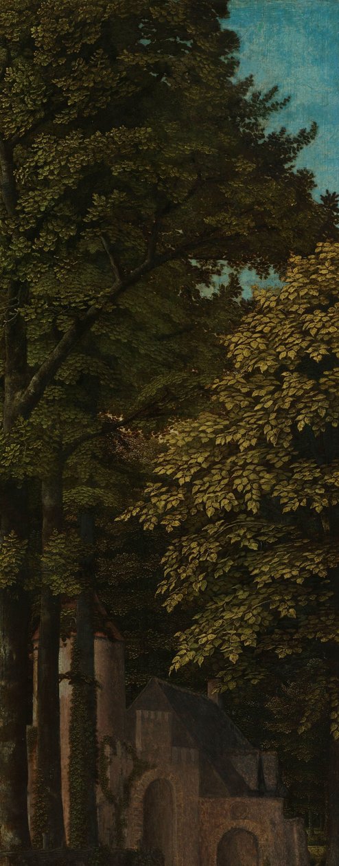 Vista en un bosque, ala exterior izquierda de un tríptico de Gerard David