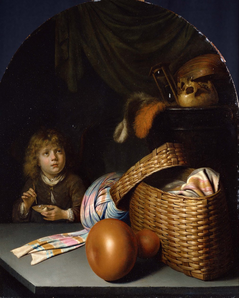 Naturaleza muerta con un niño soplando burbujas de jabón, c. 1635 de Gerrit Dou