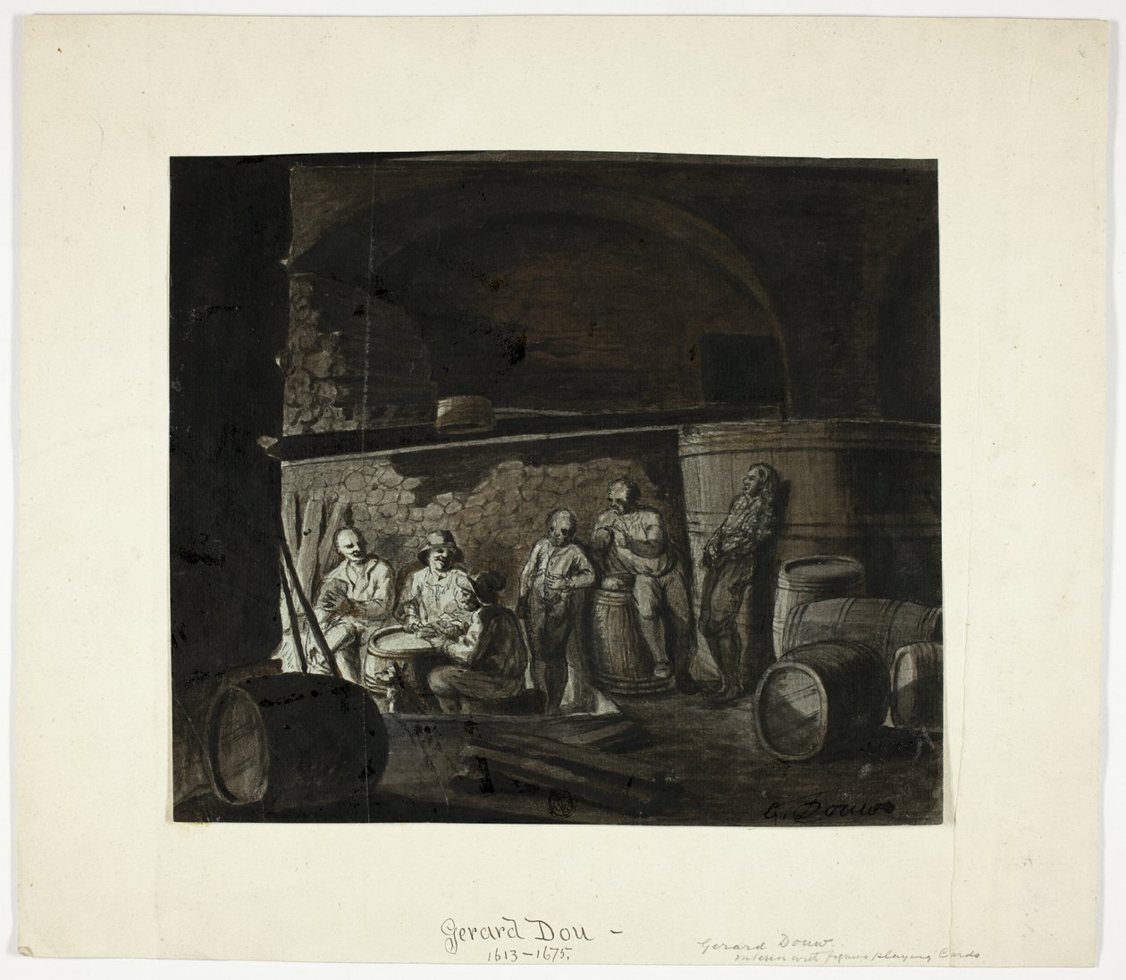 Bodega con hombres jugando a las cartas de Gerrit Dou