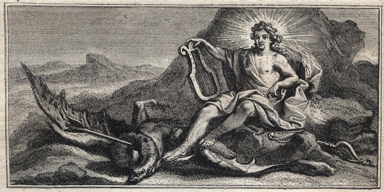 Apolo matando a la Hidra - grabado por Gerard Edelinck por Daniel Halle (1614-1675) de Gérard Edelinck