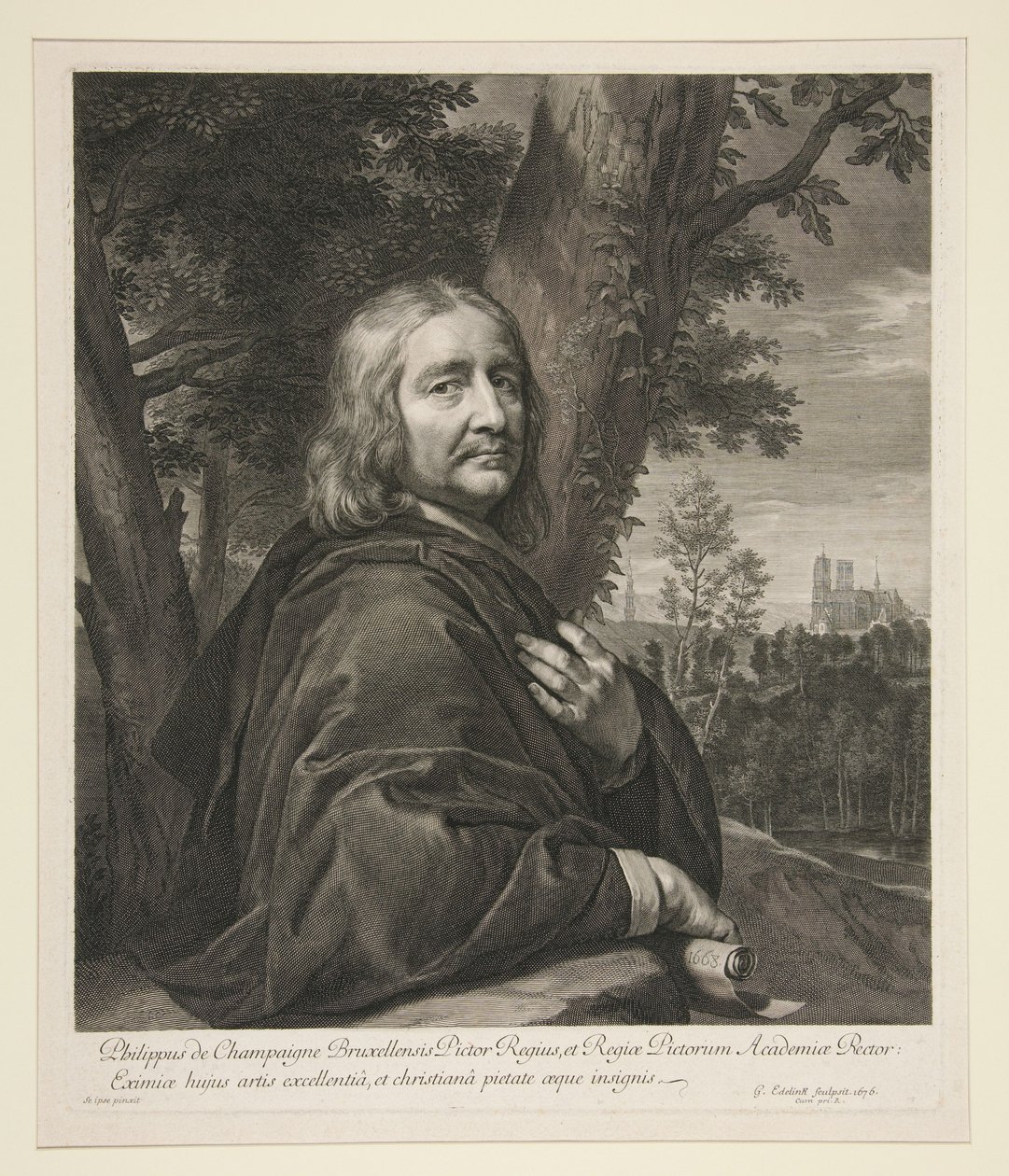 Philippe de Champaigne de pie en un paisaje de Gérard Edelinck
