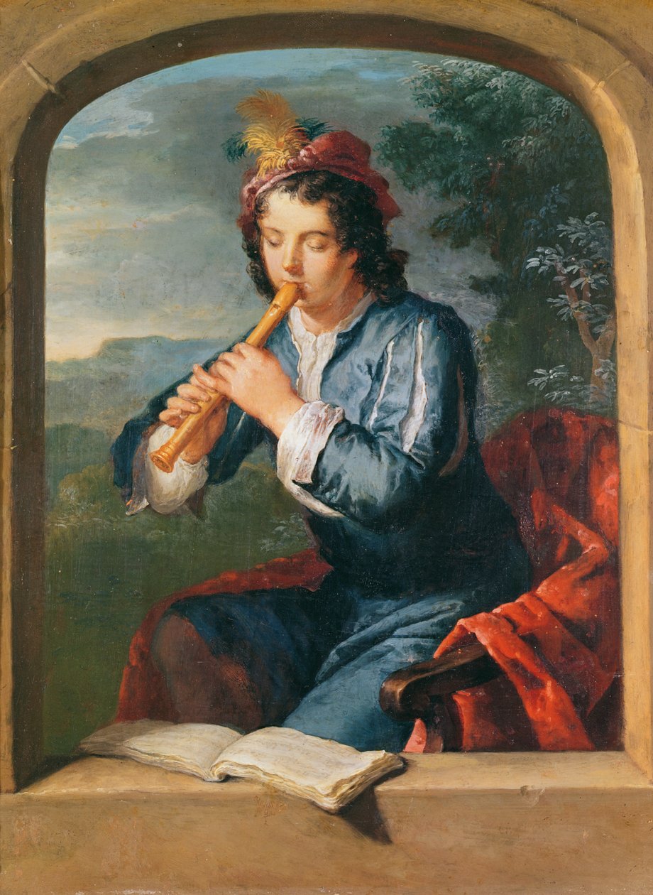 Joven tocando la flauta de Gerard Hoet
