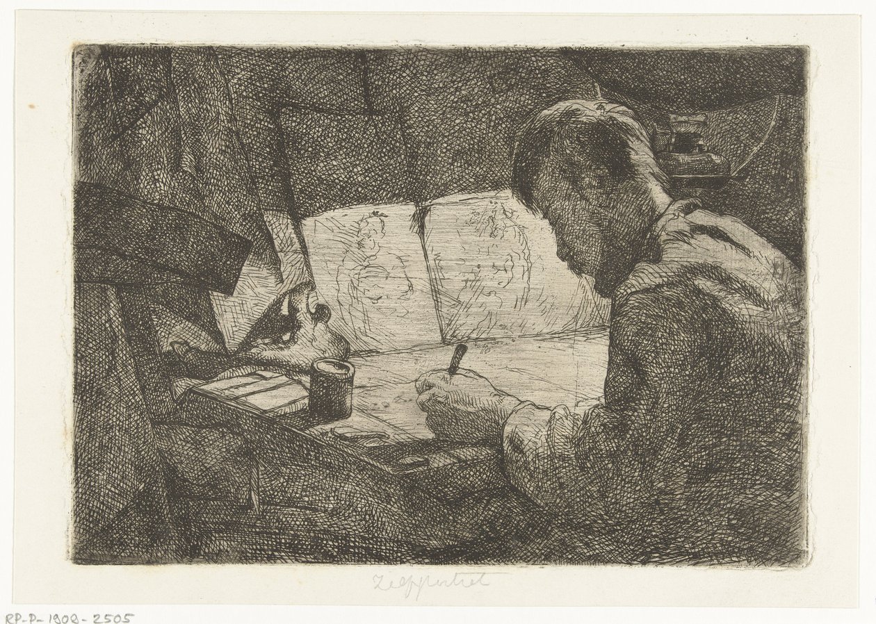 Autorretrato detrás de la mesa de dibujo de Gerard Jan Bos