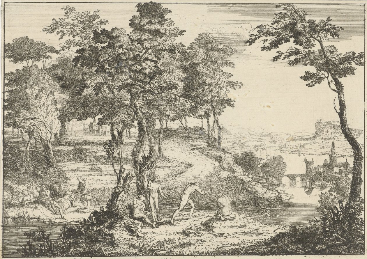 Paisaje con bañistas y pescadores de Gerard Melder