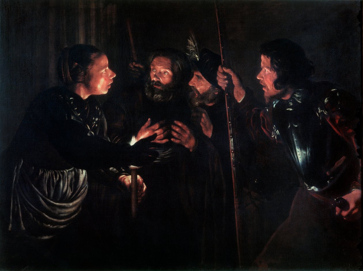 La negación de San Pedro, 1620s de Gerard . Seghers