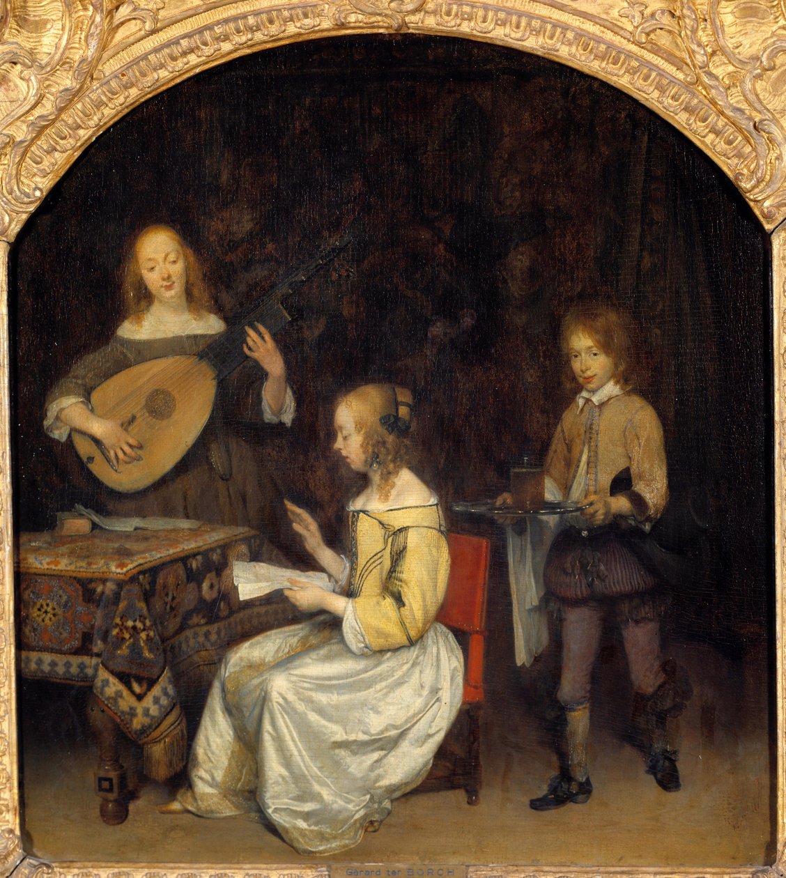 El concierto: cantante y tocador de laúd teorba de Gerard ter Borch