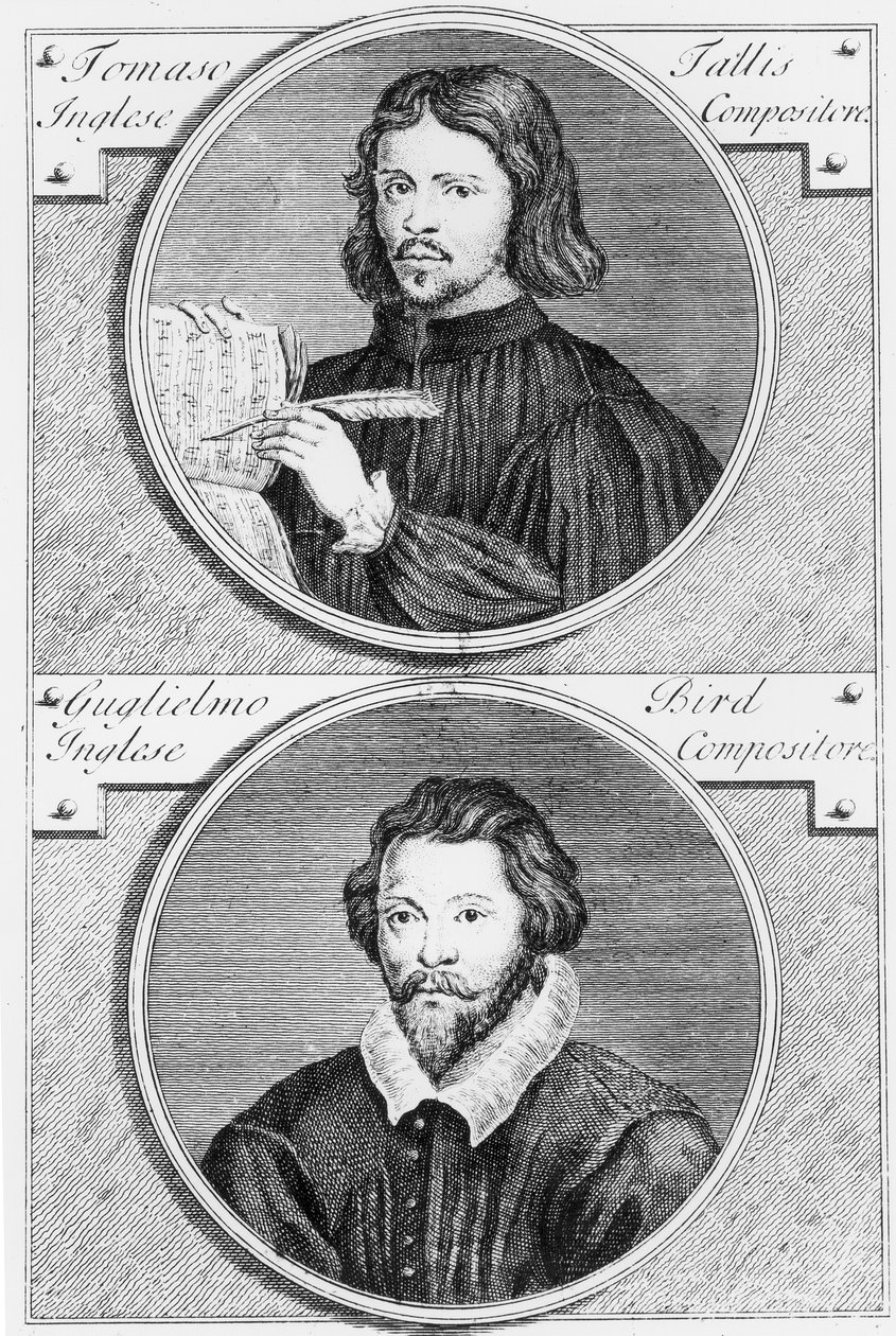 Thomas Tallis (c.1505-85) y William Byrd (1543-1623) grabado por Niccolo Francesco Haym de Gerard Vandergucht