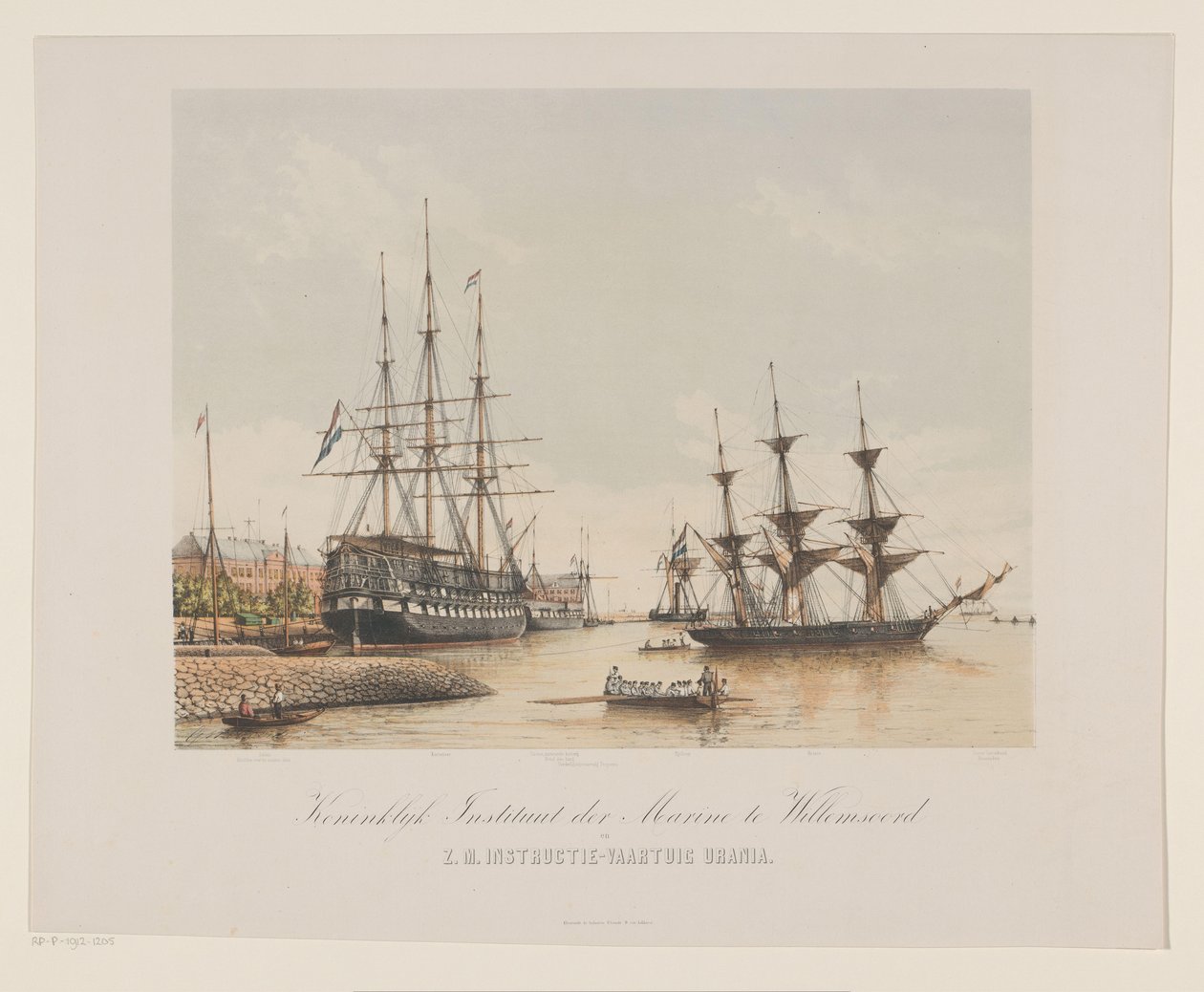 Corbeta Z.M. Urania y navío de línea Z.M. Kortenaert Royal Institute of the Navy en Willemsoord y el buque de instrucción HM Urania (título sobre el objeto) de Gerard Voorduin