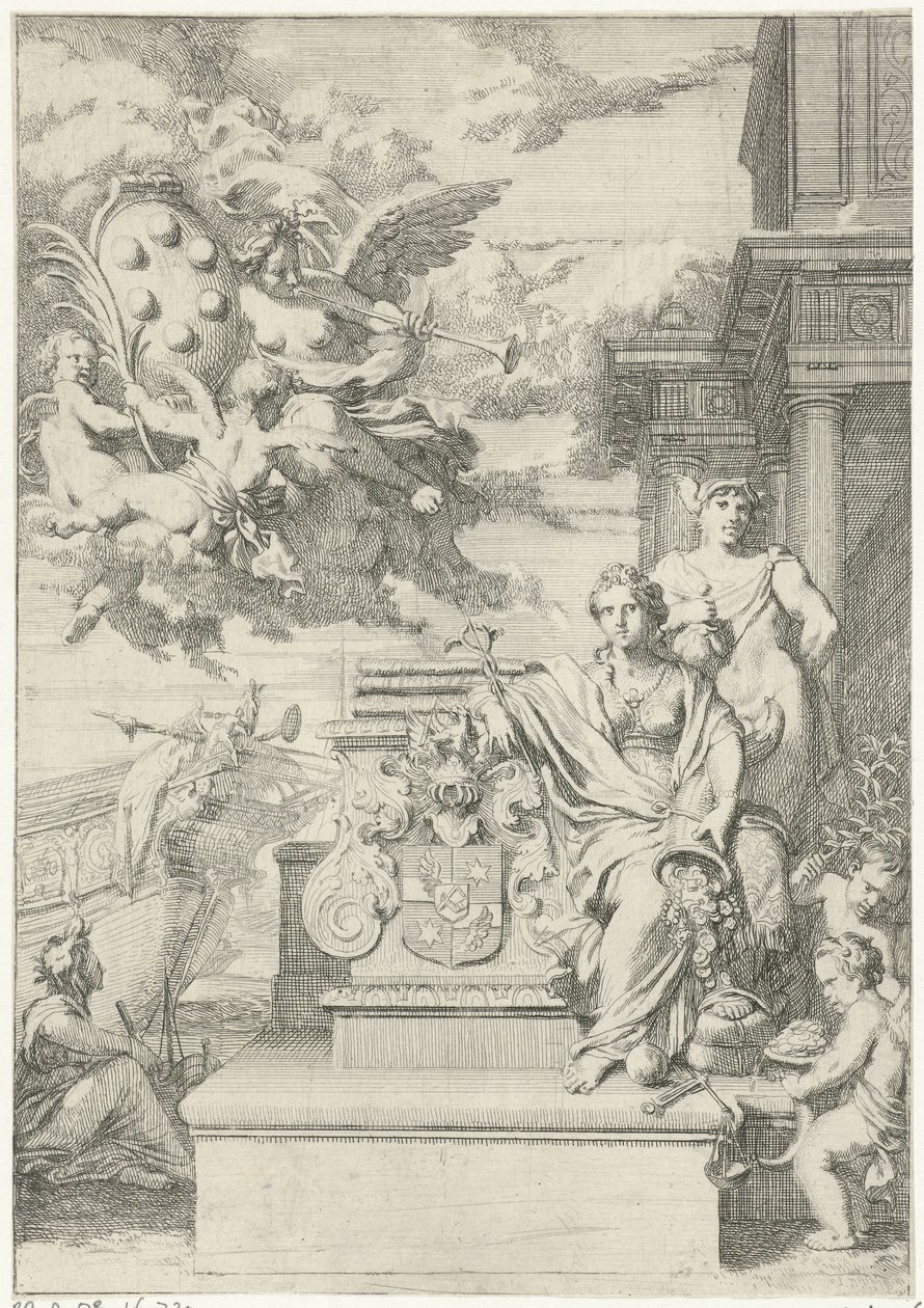 Alegoría del comercio y el escudo de armas de la familia de De Medici de Gerard de Lairesse