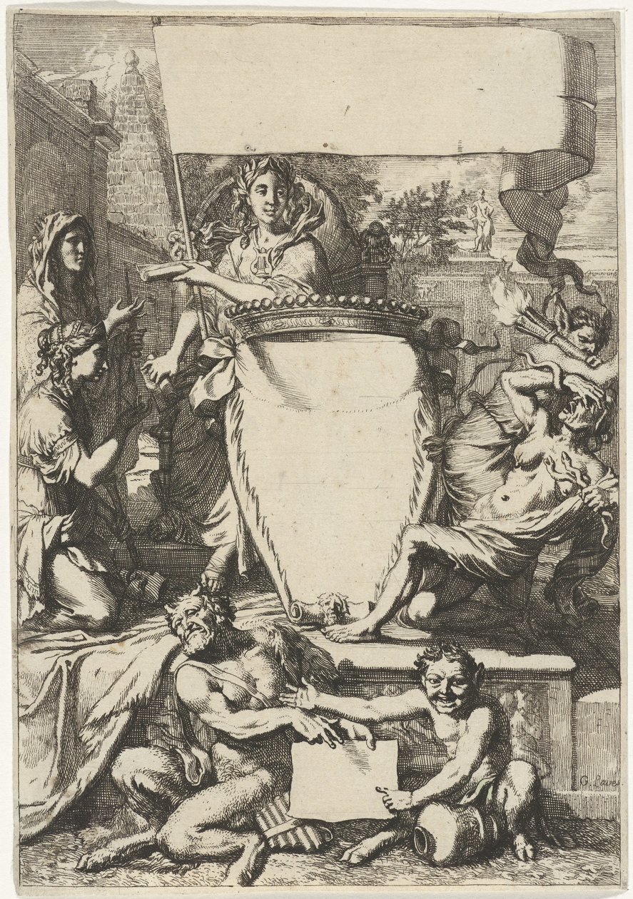 Cartucho rodeado de figuras alegóricas de Gerard de Lairesse