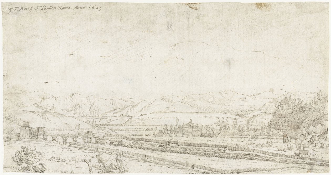 Paisaje con el Ponte Milvio, en las afueras de Roma de Gerard ter Borch