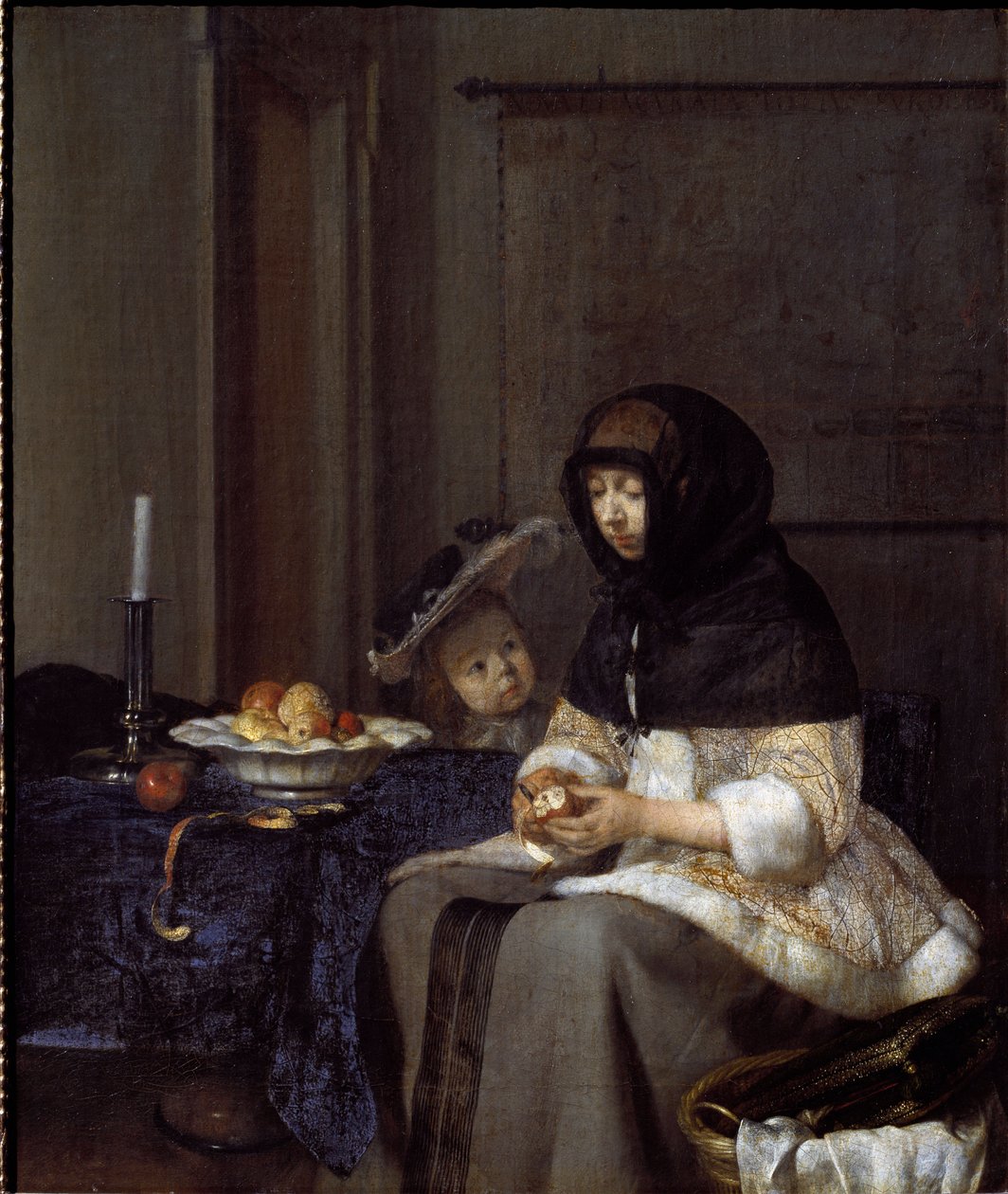 Una madre pelando una manzana de Gerard ter Borch