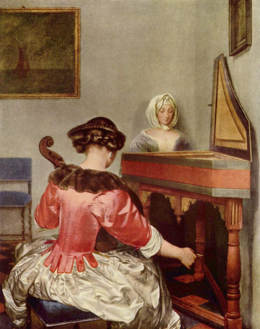Dos mujeres tocando música en un interior de Gerard ter Borch