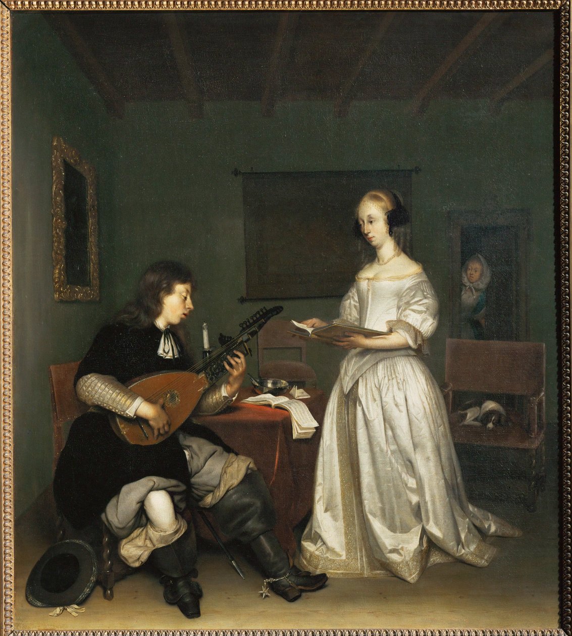 El dúo: cantante y laudista de tiorba ... de Gerard ter Borch or Terborch