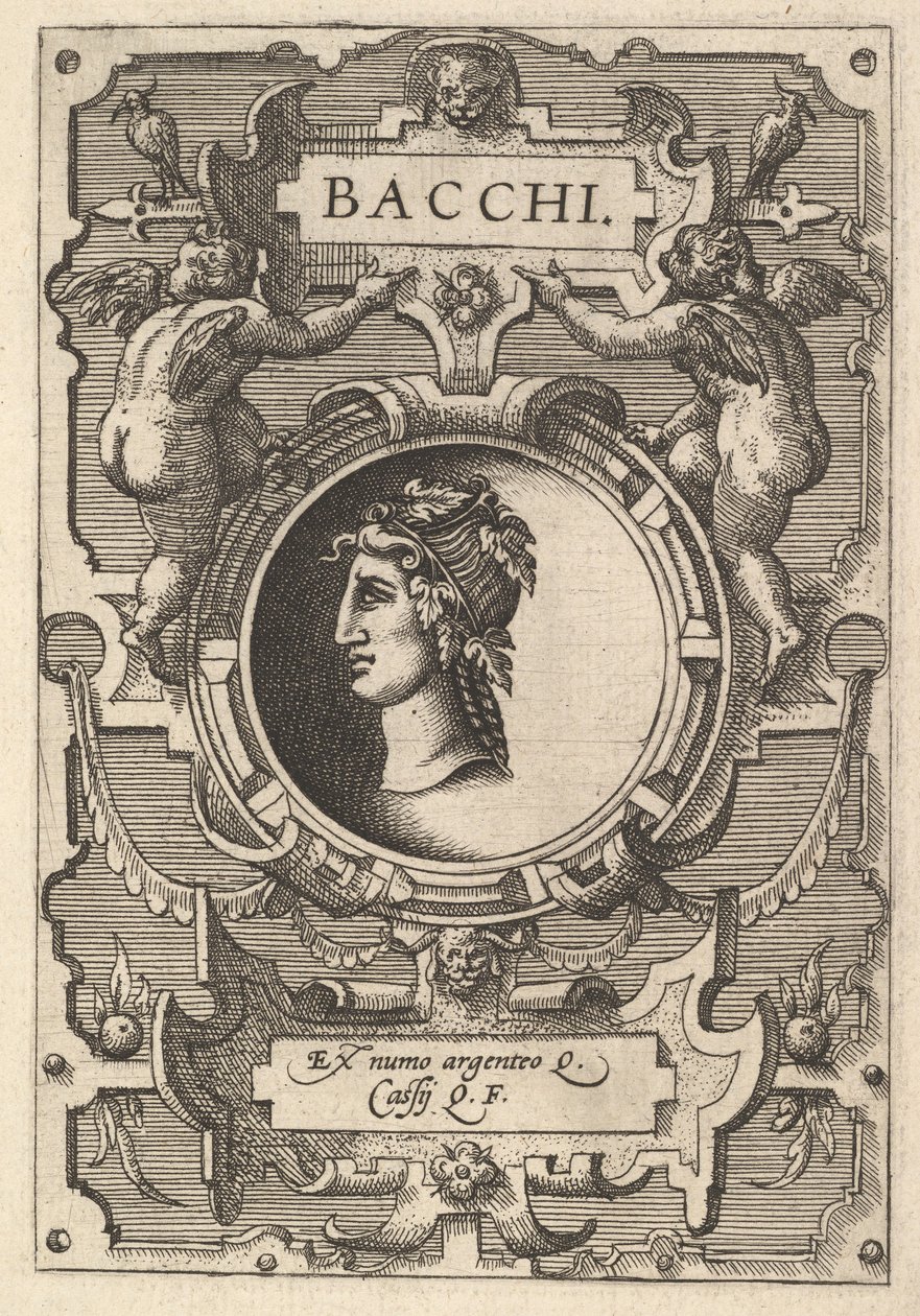 Busto de Baco rodeado de ornamentación, de la serie 