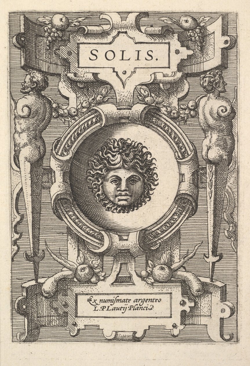 Busto de Sol rodeado de ornamentación, de la serie 
