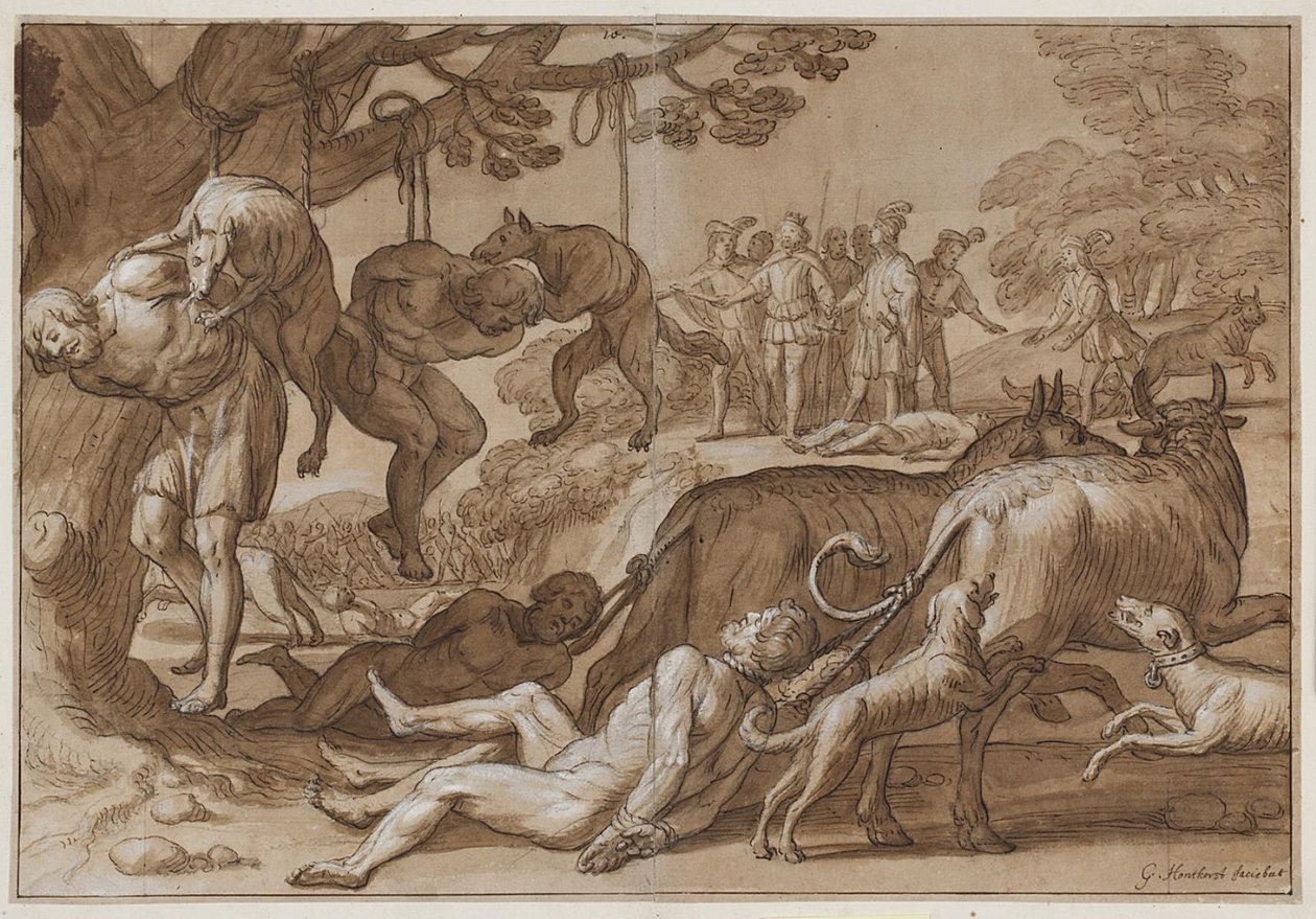 El rey Jarmeric tortura a los Wends capturados de Gerard van Honthorst