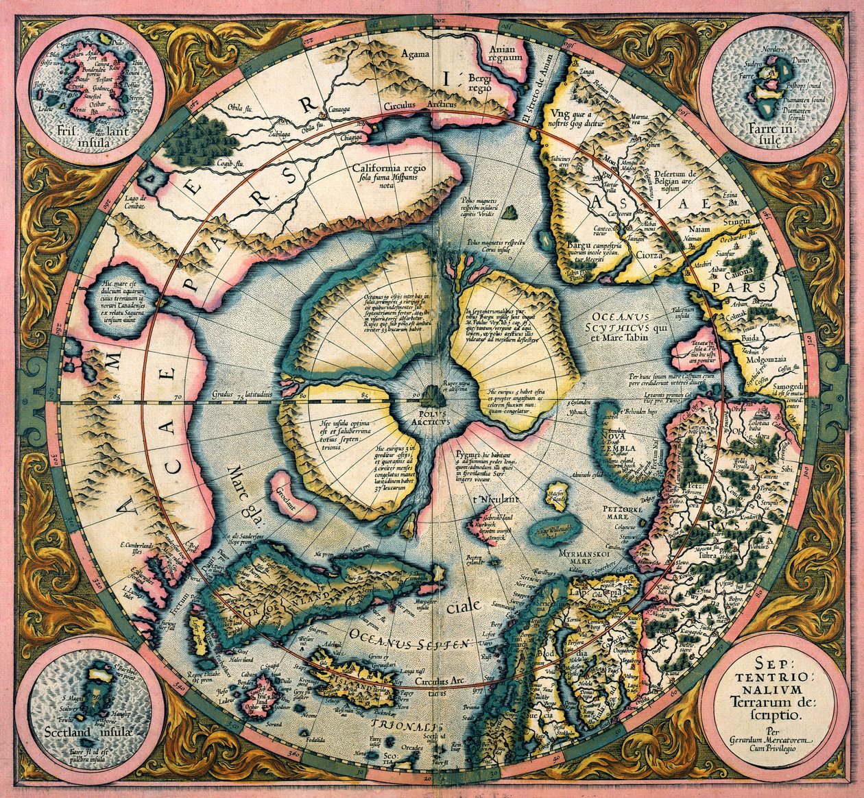 Septentrionalium terrarum descriptio, mapa del Ártico, 1595 de Gerardus Mercator