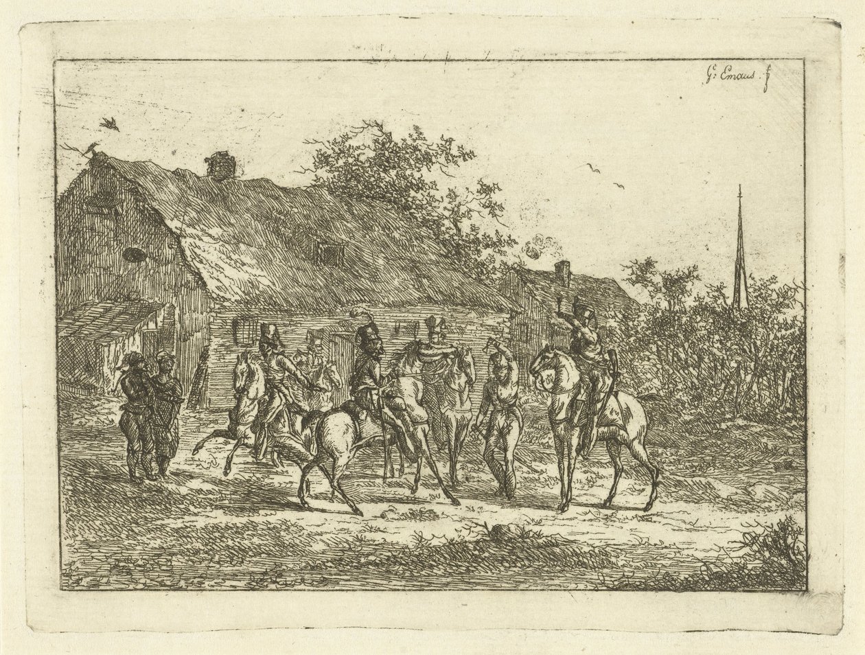Caballería en un pueblo La bebida de despedida de Gerardus Emaus de Micault