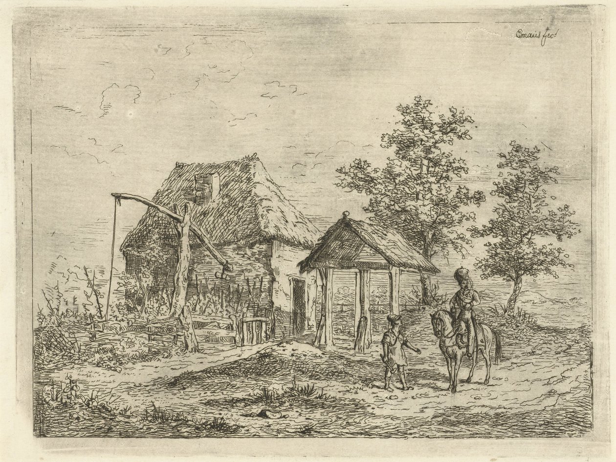Soldado de caballería en la granja El artillero a caballo y el granjero de Gerardus Emaus de Micault