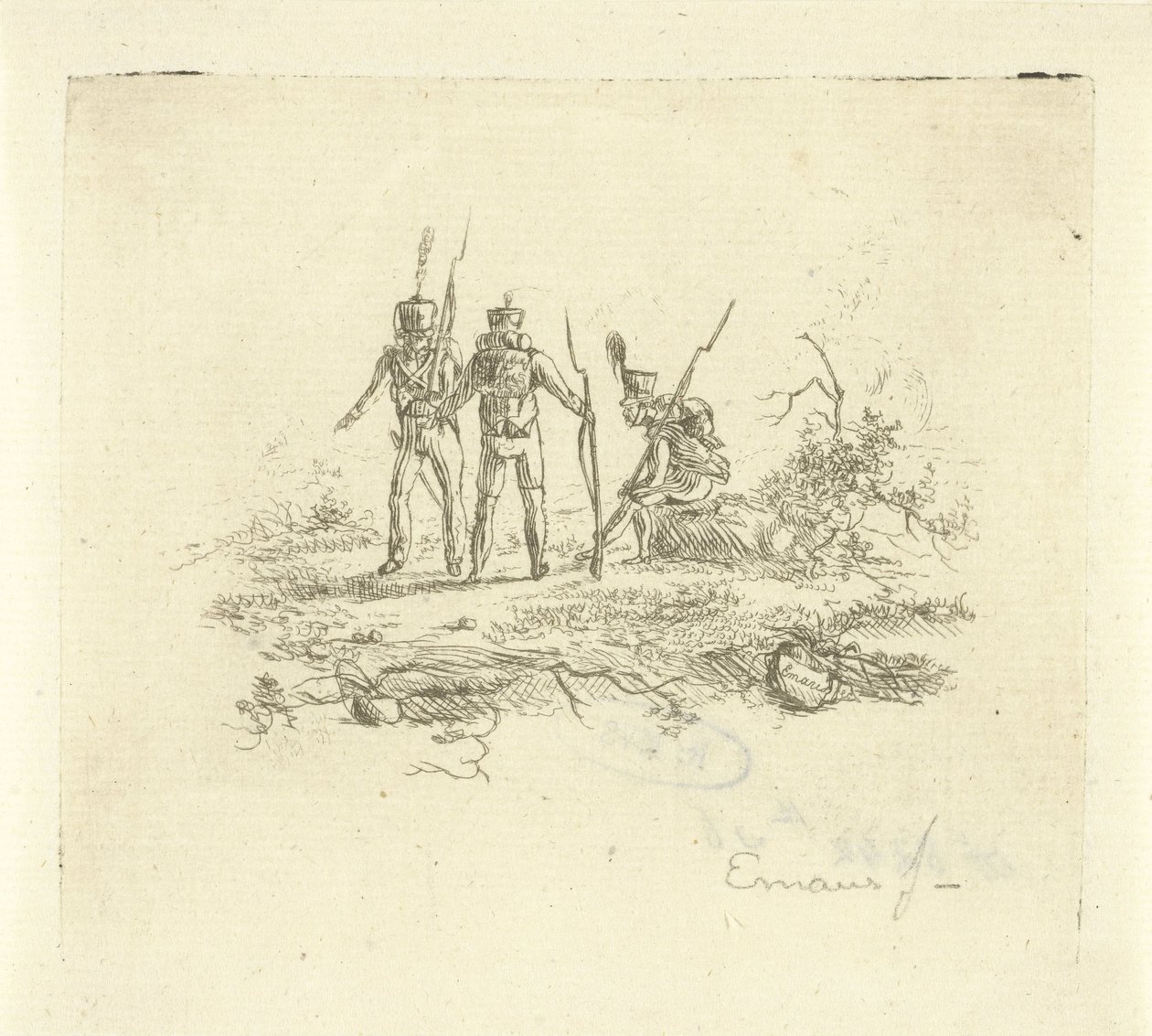 tres soldados de infantería de Gerardus Emaus de Micault
