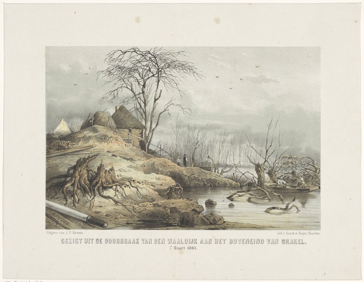 Avance del Waaldijk Vista del avance de den Waaldijk en la parte superior de Brakel 7 de marzo de 1801 (título sobre objeto) de Gerardus Johannes Bos