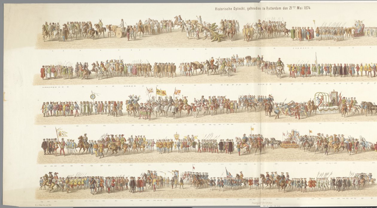 Desfile histórico en Rotterdam Procesión histórica, celebrada en Róterdam el 21 de mayo de 1874 (título sobre el objeto) de Gerardus Johannes Bos
