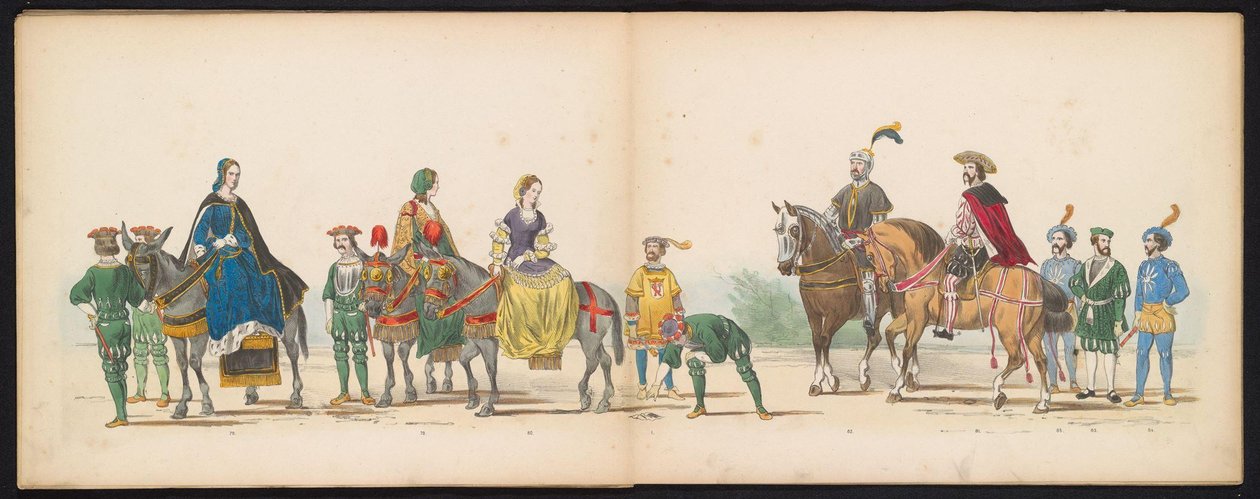 Mascarada de los estudiantes de Leiden, 1855 (lámina 10) Procesión de disfraces realizada por los miembros del cuerpo de estudiantes de Leiden el 12 de junio de 1855, en celebración del 280 aniversario de la Leidsche Hoogeschool, que representa la entrada  de Gerardus Johannes Bos