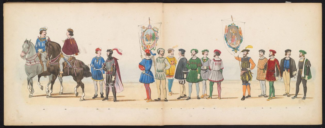 Mascarada de los estudiantes de Leiden, 1855 (lámina 13) Procesión de disfraces realizada por los miembros del cuerpo de estudiantes de Leiden el 12 de junio de 1855, en celebración del 280 aniversario de la Leidsche Hoogeschool, que representa la entrada  de Gerardus Johannes Bos