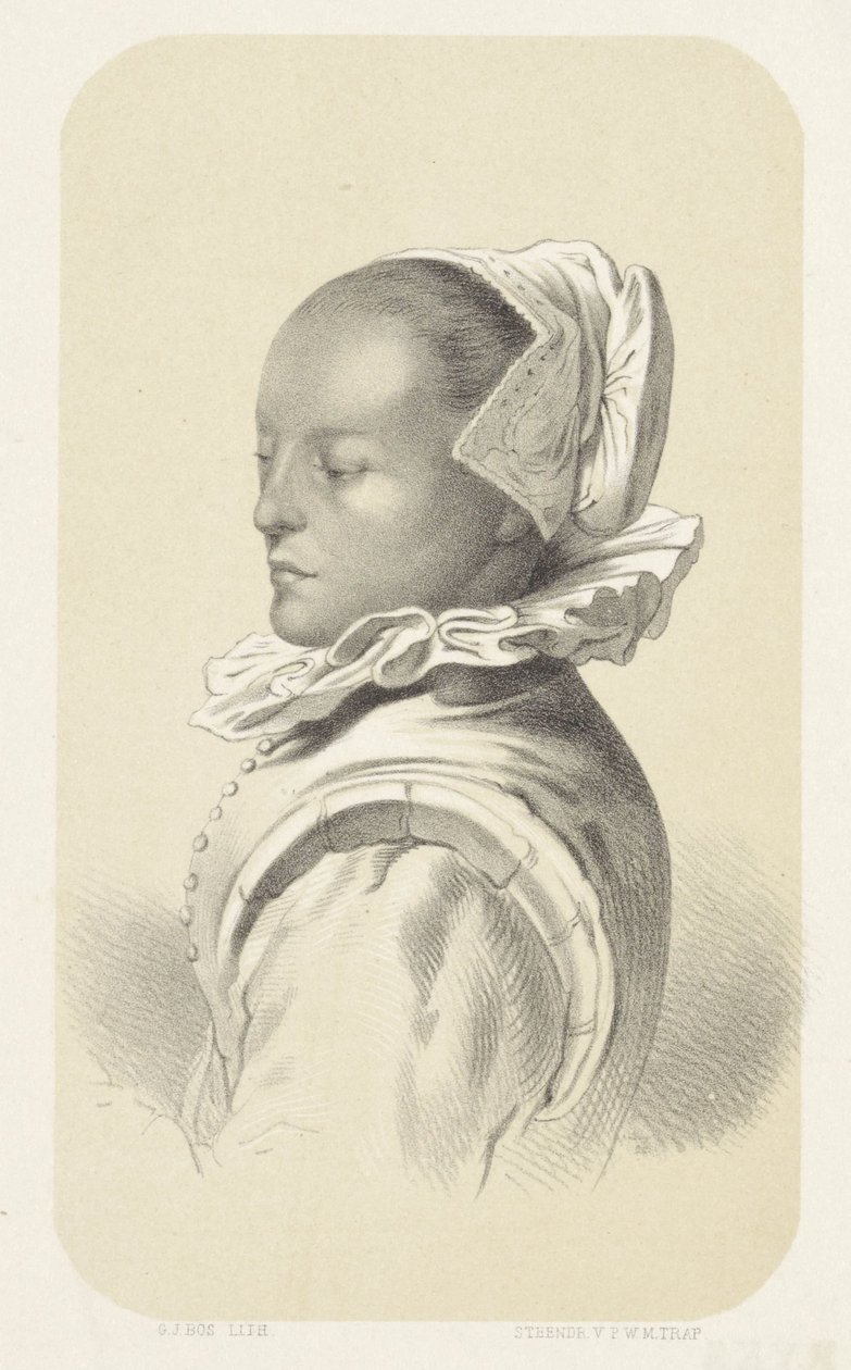 Mujer con gorro y cuello blanco de Gerardus Johannes Bos