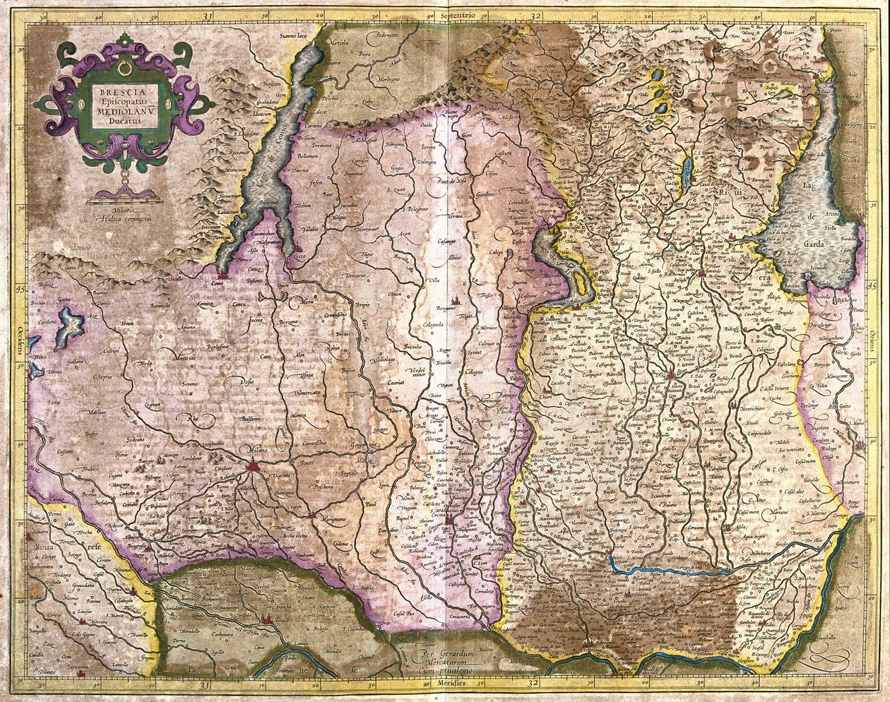 Brescia y Milán, Italia (grabado) de Gerardus Mercator