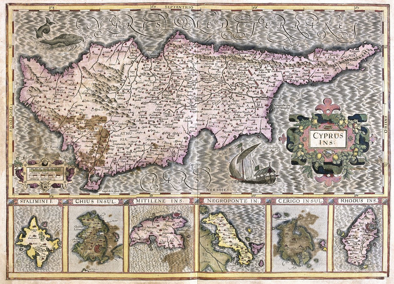 Chipre y las Islas Stalimini (Lemnos) Chios, Mitilene, Negroponte, Cerigo y Rodas (grabado) de Gerardus Mercator