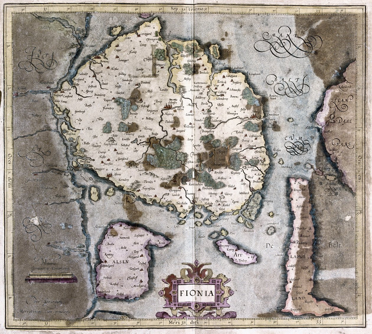 Dinamarca (la isla Langeland con Odense) de Gerardus Mercator