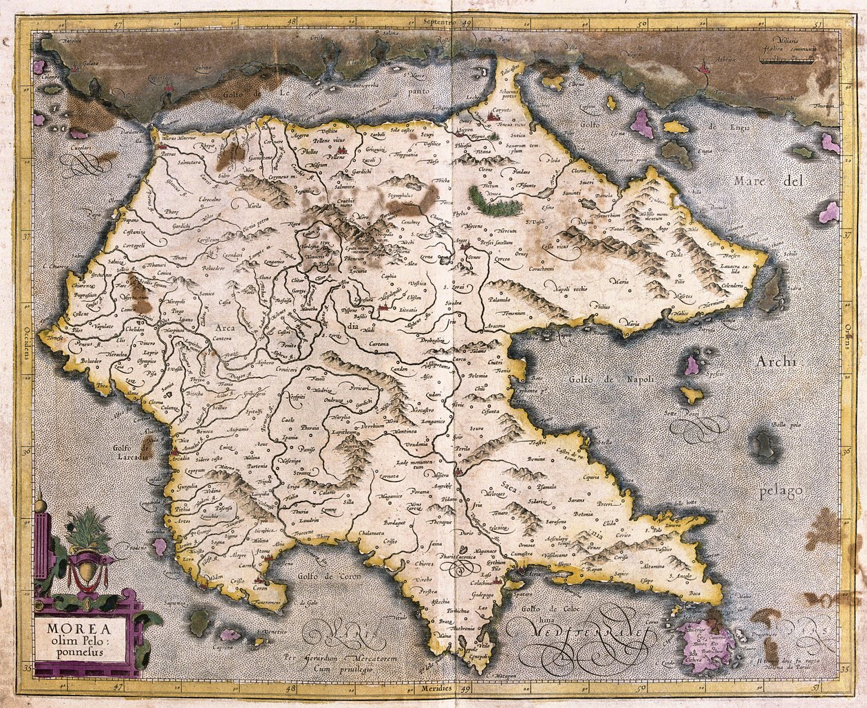 Grecia y el Peloponeso (grabado) de Gerardus Mercator