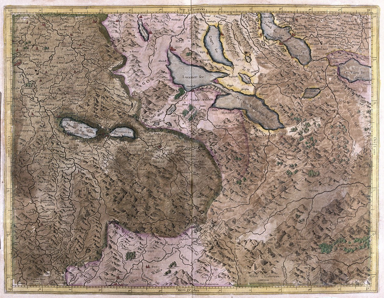 Lagos en Suiza (grabado) de Gerardus Mercator