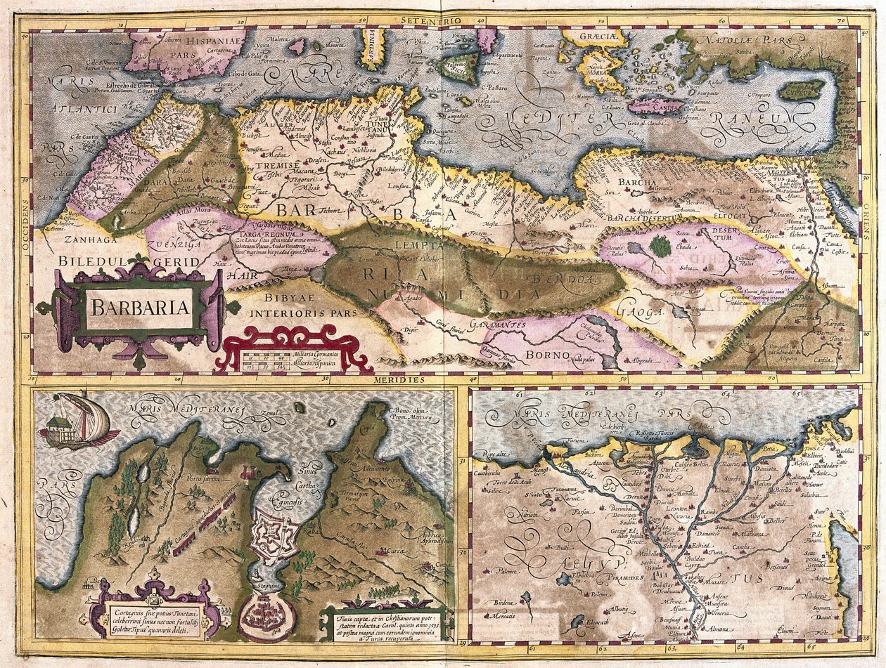 África del Norte con el asedio de Túnez y el delta del Nilo de Gerardus Mercator