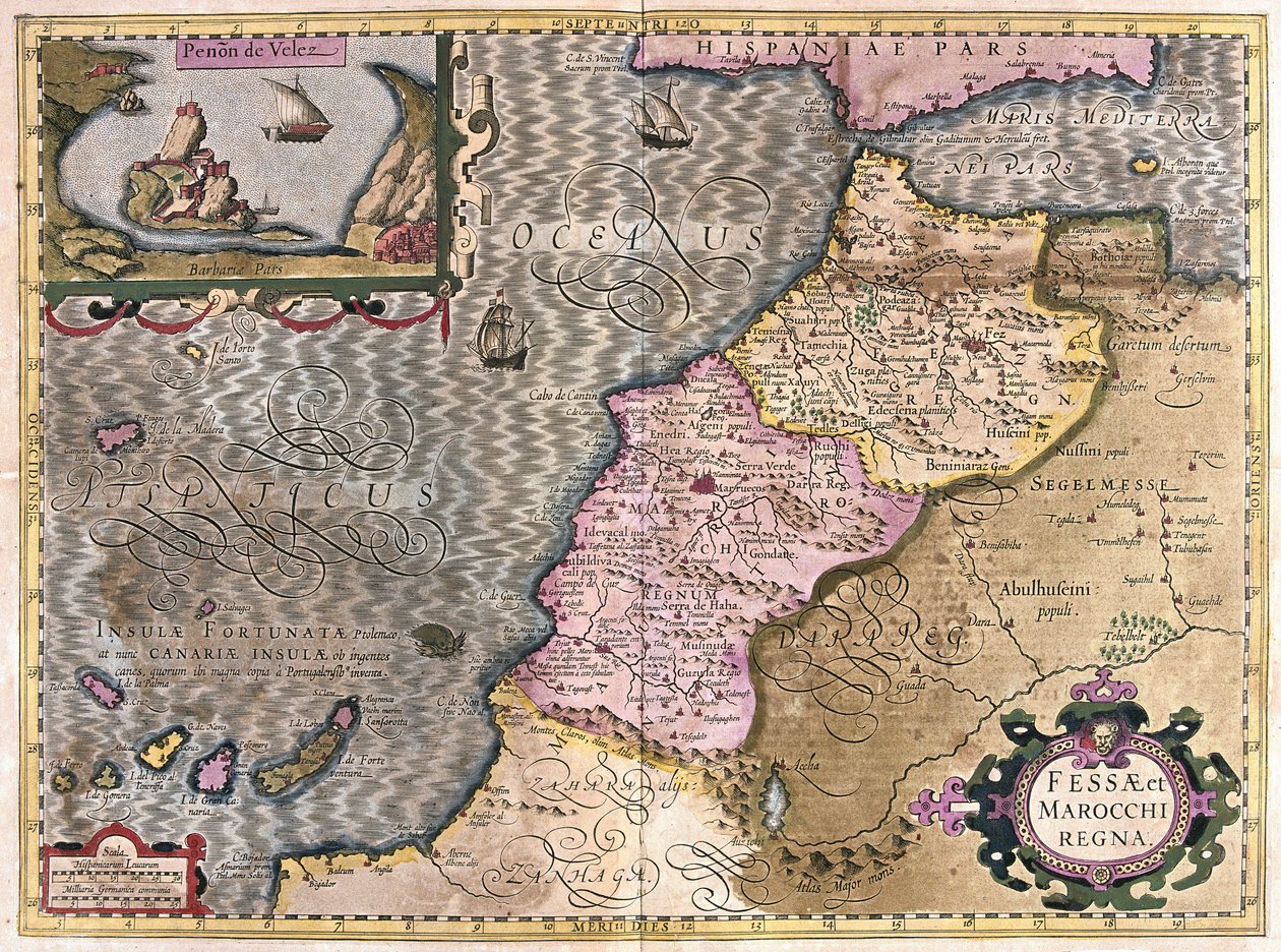 Noroeste de África con las Canarias (grabado) de Gerardus Mercator