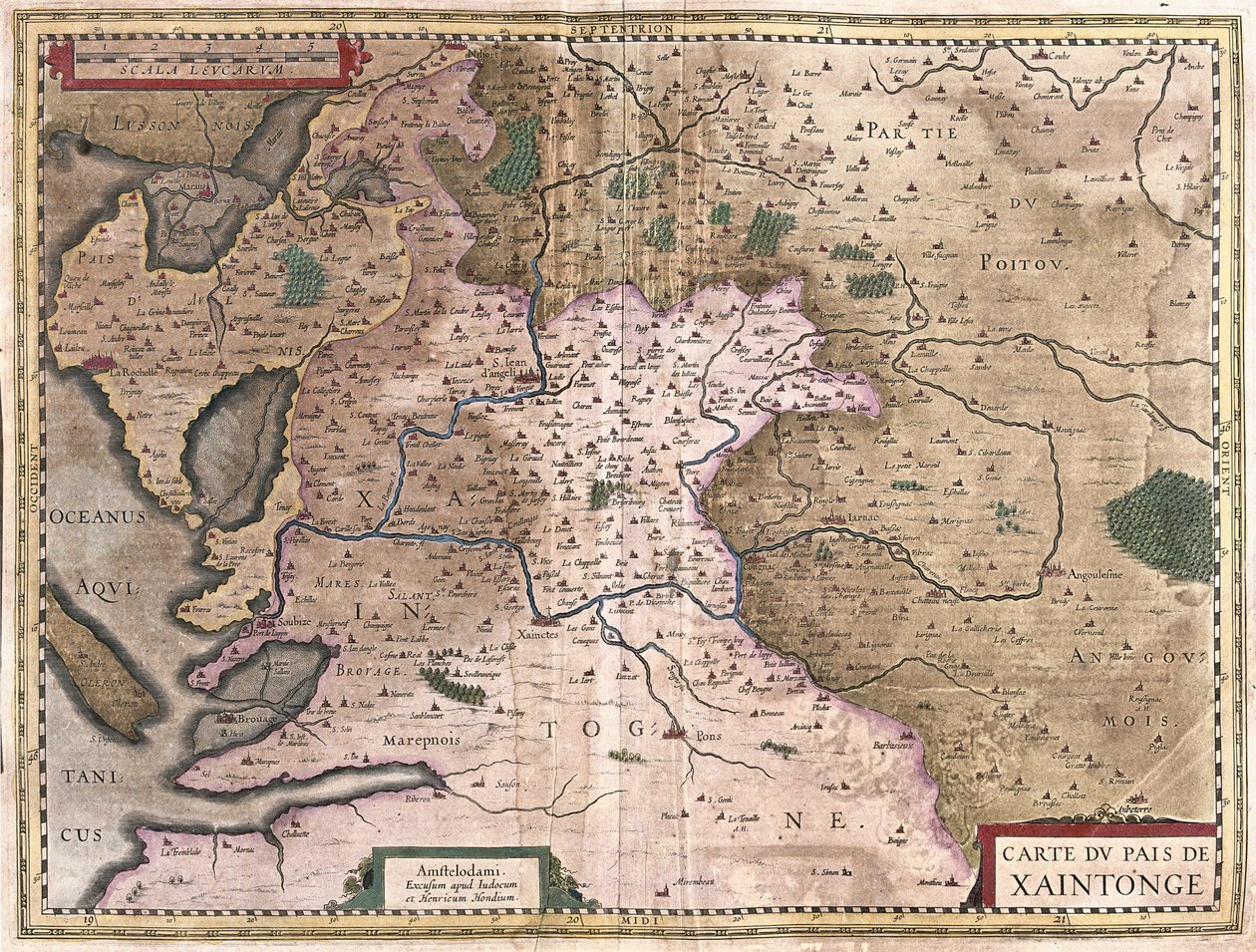 Saintonge con La Rochelle e Ile Oleron, Francia (grabado) de Gerardus Mercator