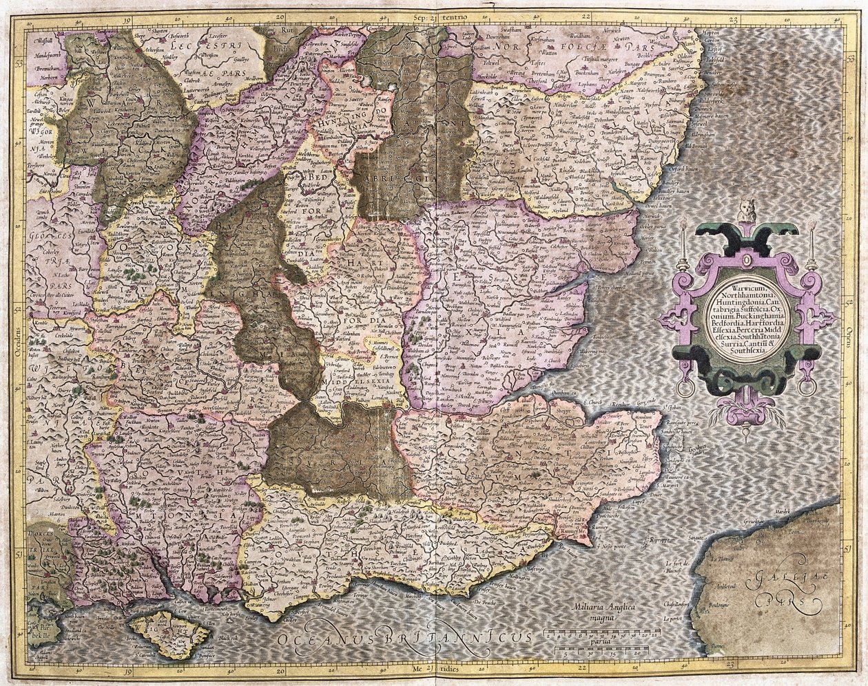 Región sureste de Inglaterra incluyendo el Canal de la Mancha y Londres (grabado) de Gerardus Mercator