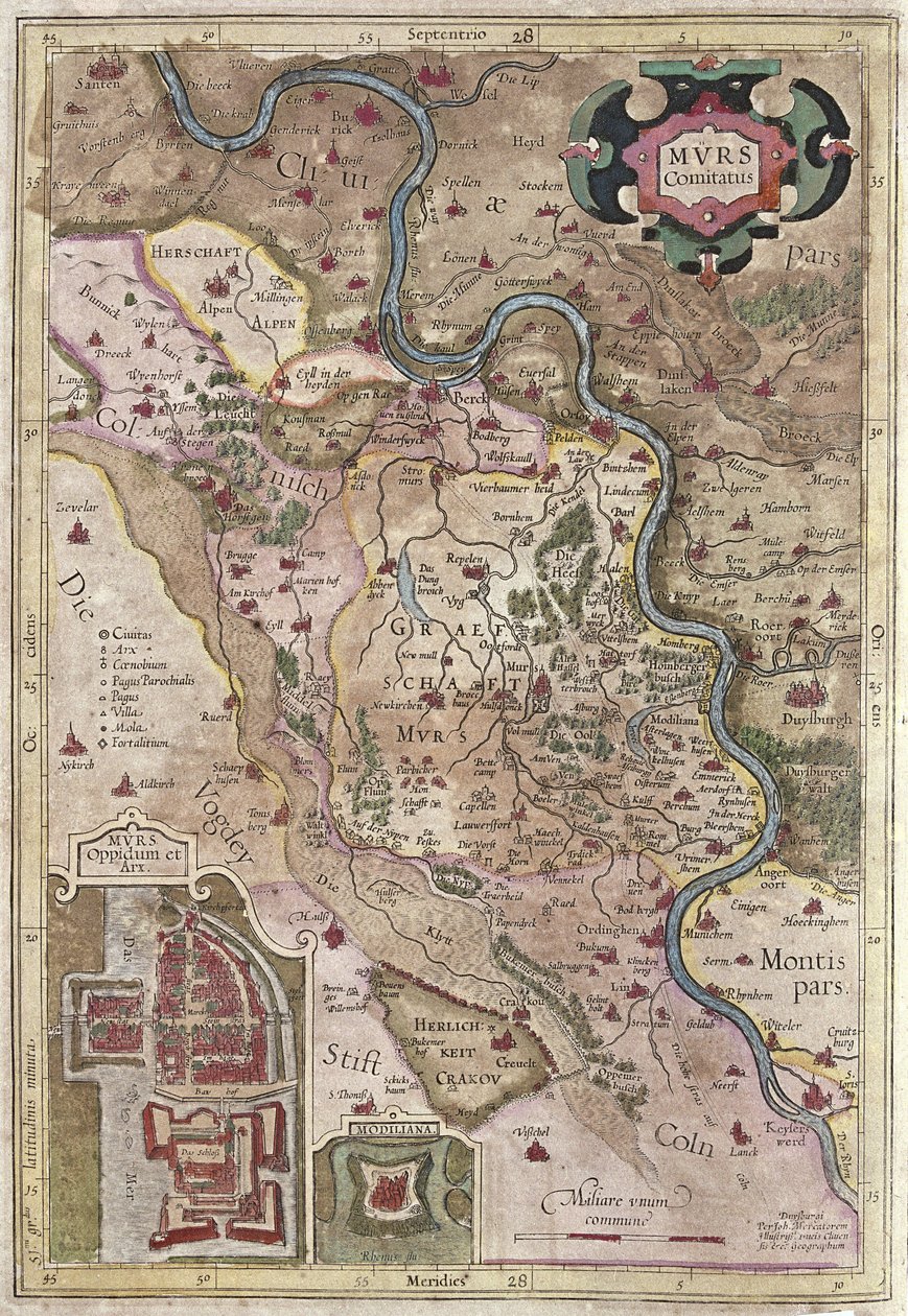 El curso del río Rin en Westfalia, Alemania de Gerardus Mercator