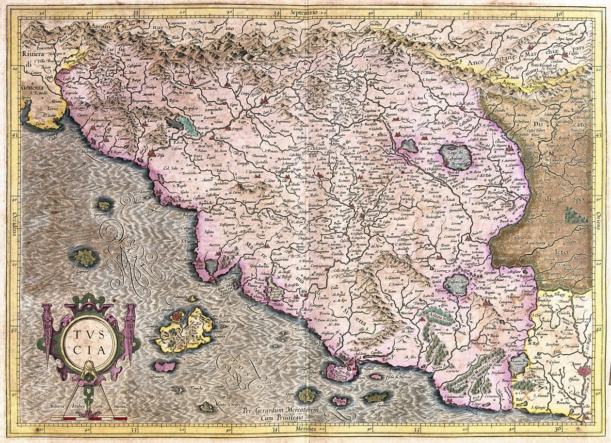 Toscana, Italia (grabado) de Gerardus Mercator