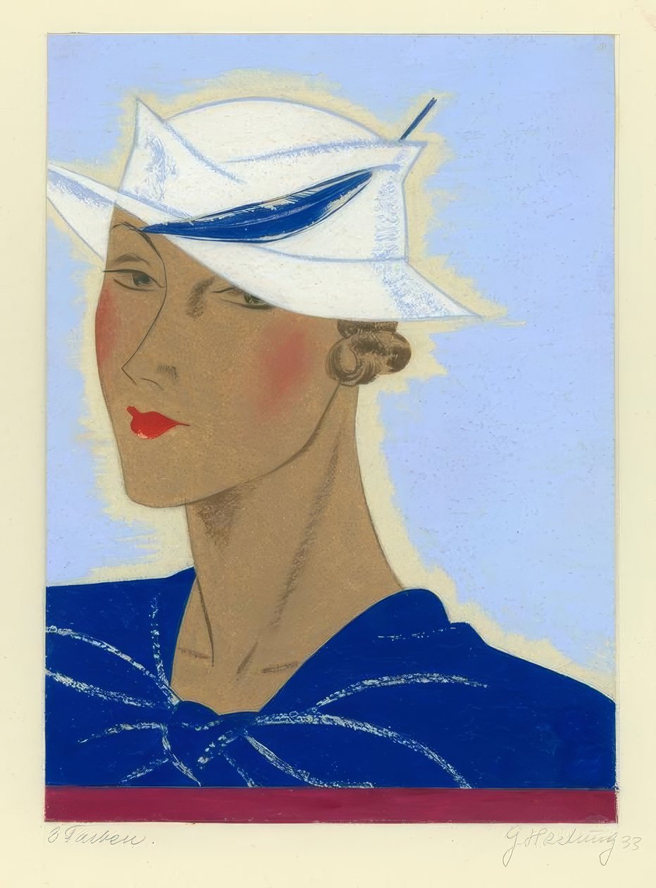 Sombrero de dama con pluma azul 1933 de Gerd Hartung