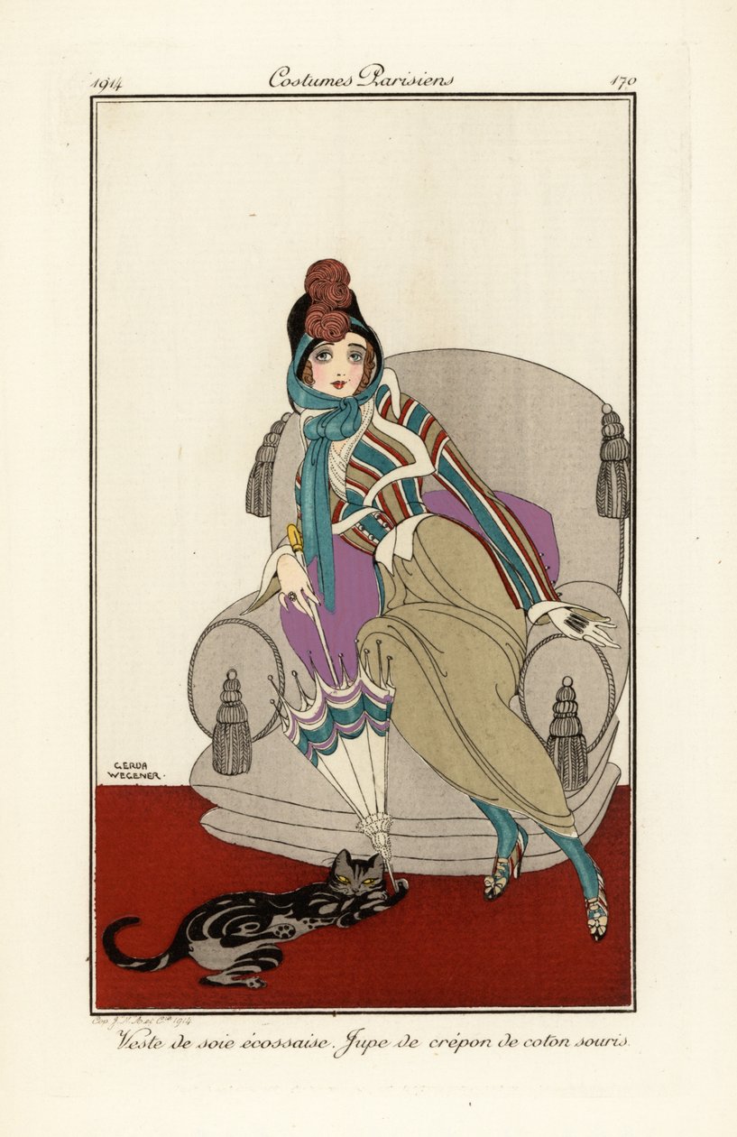 Mujer con chaleco de seda escocesa y falda de algodón crepé de Gerda Marie Frederike Wegener