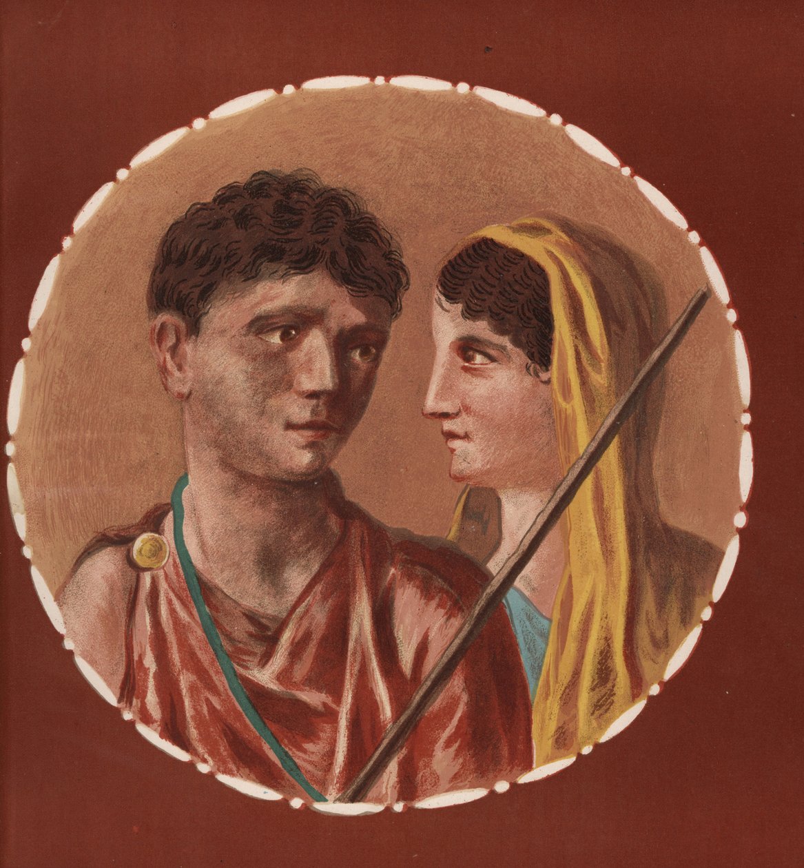 Retrato de un hombre y una mujer de una casa no identificada de Pompeya. Cromolitografía de Victor Steeger a partir de una ilustración de Geremia Discanno de Emile Presuhn (1844-1878) Las más bellas pinturas de Pompeya, Leipzig. de Geremia Discanno
